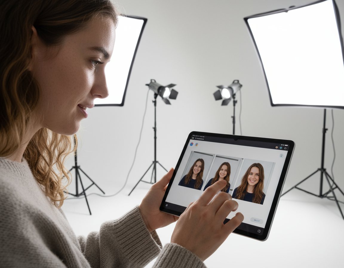 Selección de la foto de orla en una tablet (imagen creada con IA)